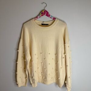 NWT Doe & Rae | Cream Pom-Pom Women Sweater | Size Large